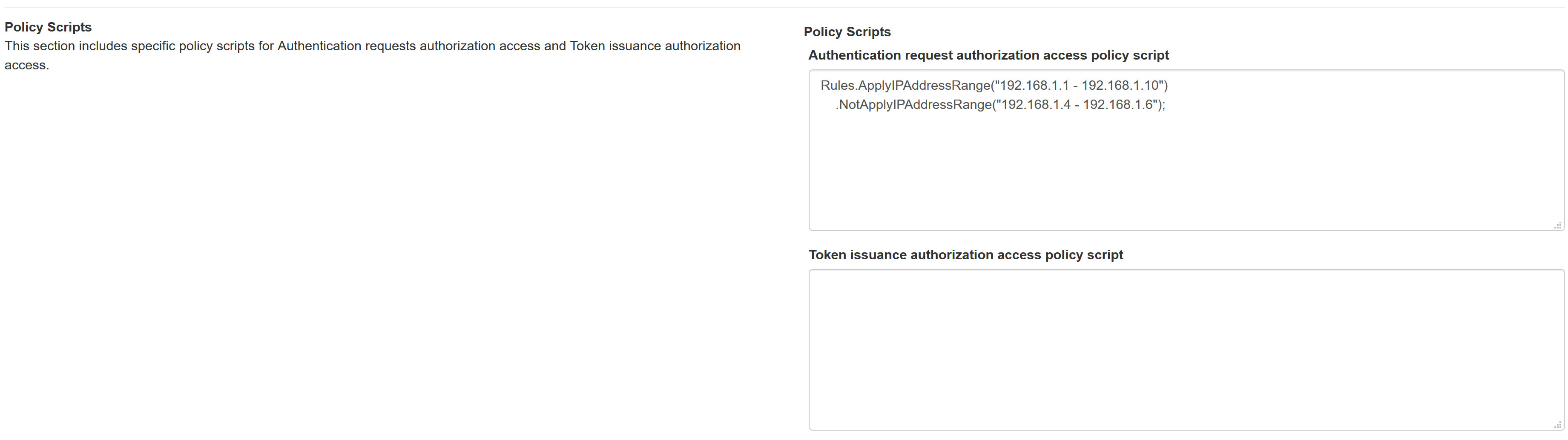 authentication requests and Token issuance access policy scripts