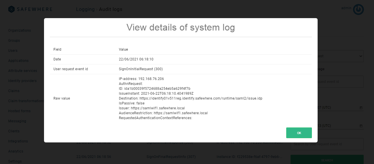 Audit logs data list