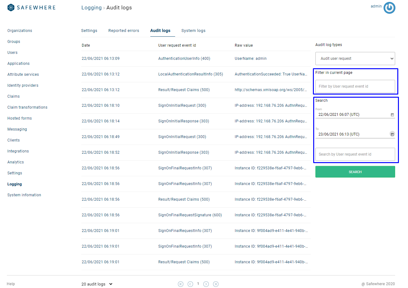 Audit log type list