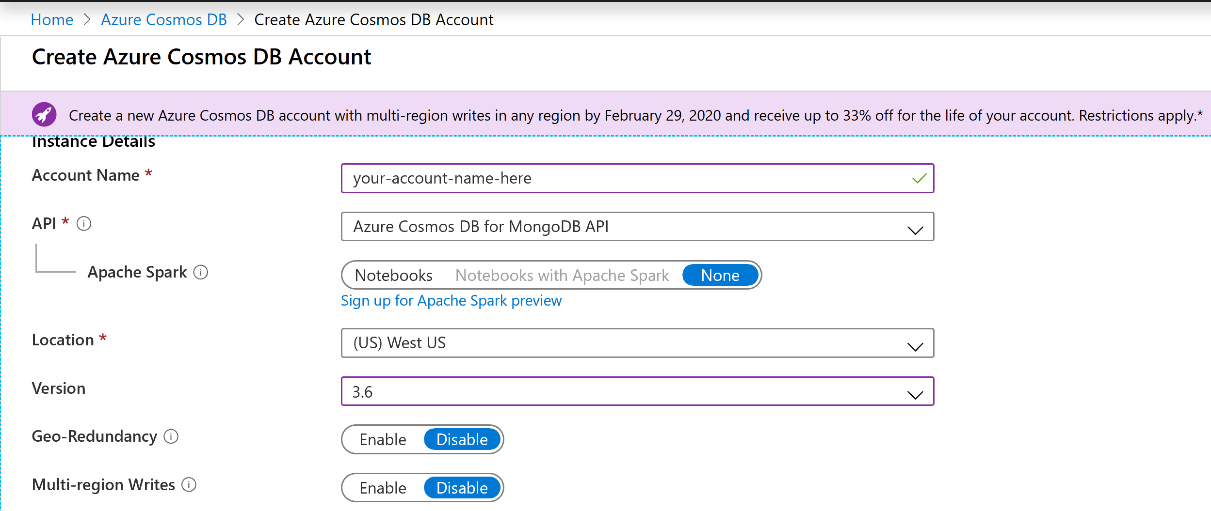 Create Cosmos DB Account