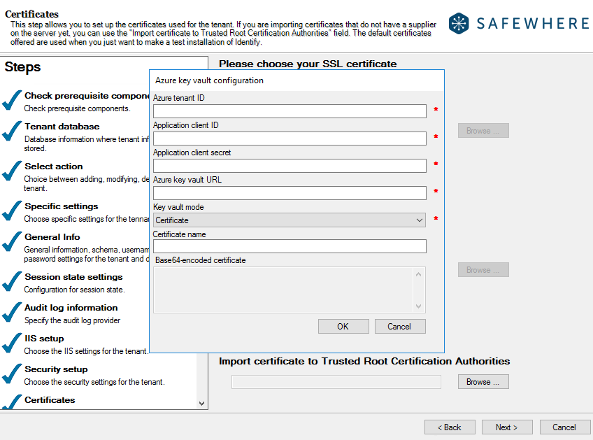 Configure signing certificate of a new instance