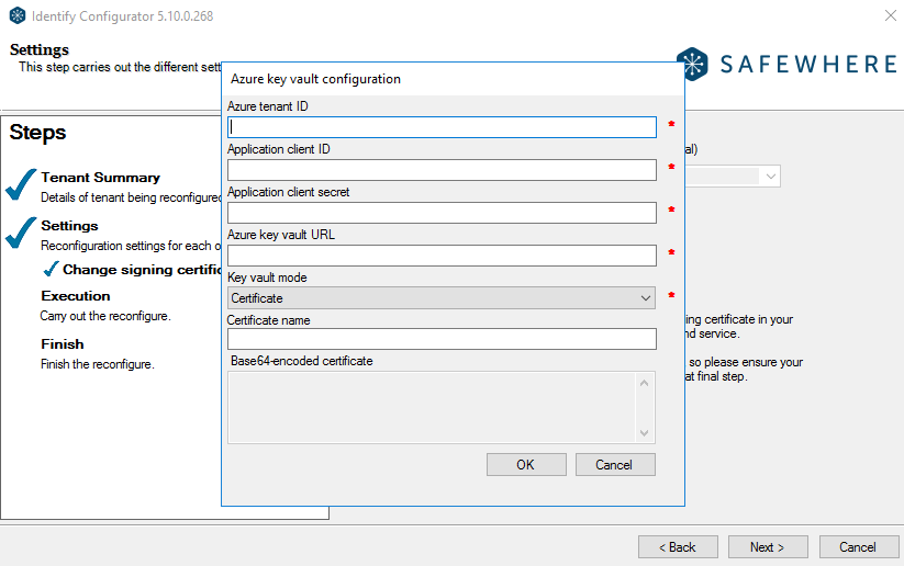 Configure signing certificate of an exists instance