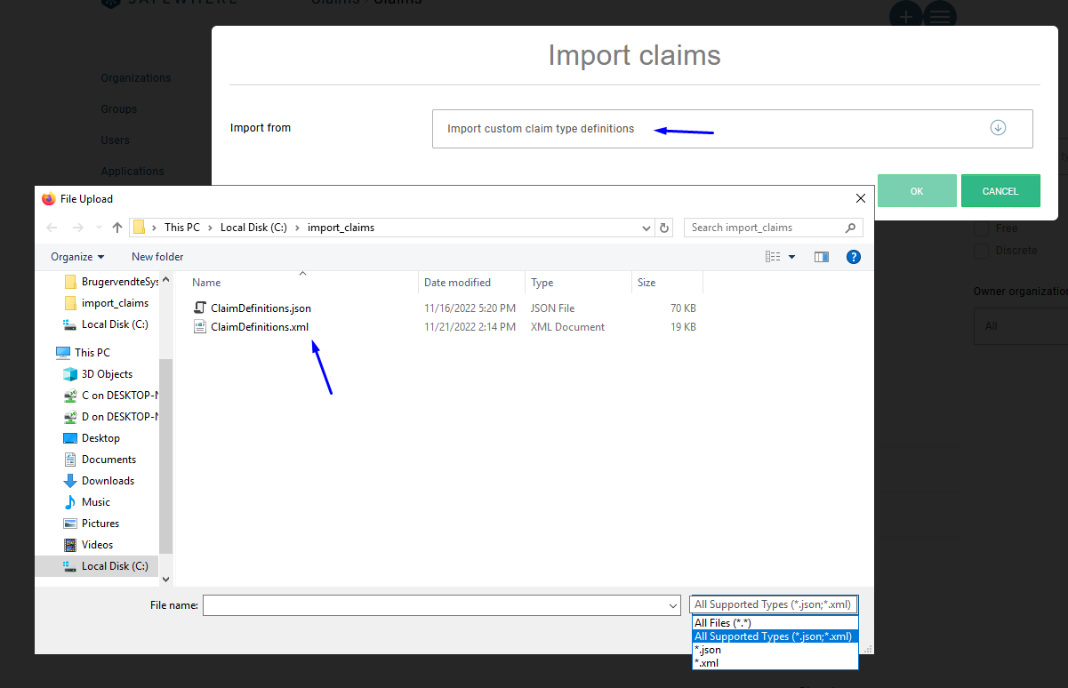 import custom claim