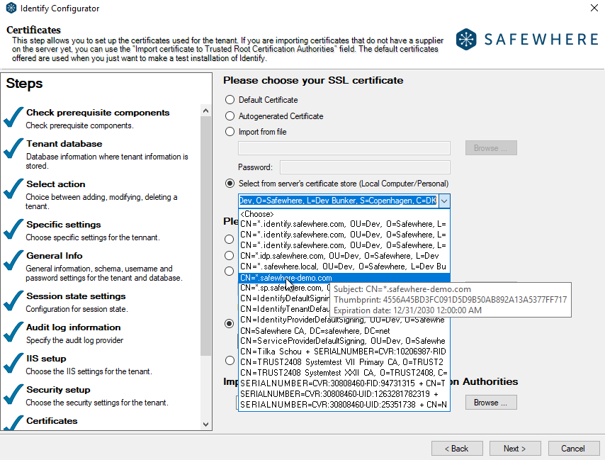 More certificate information