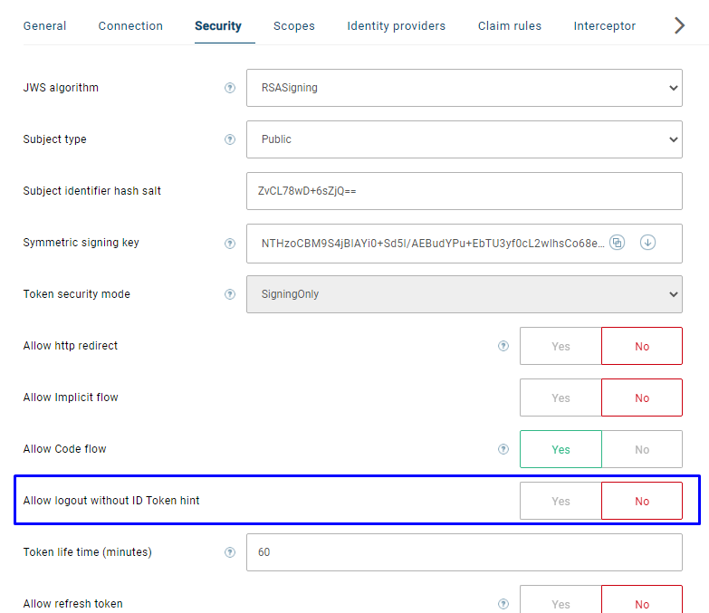 Allow logout without ID Token hint