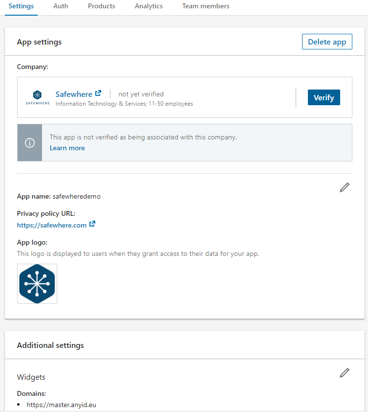 linkedin-app-setting