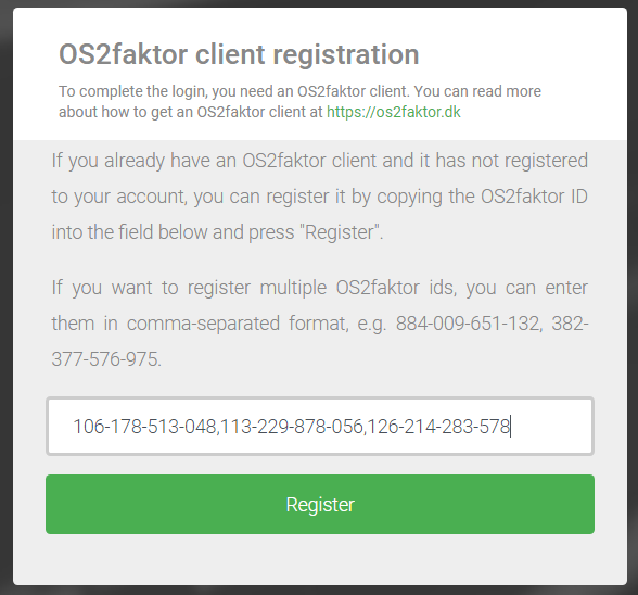 OS2faktor Registration with DeviceIds