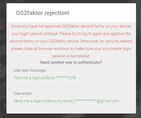 OS2faktor Rejection