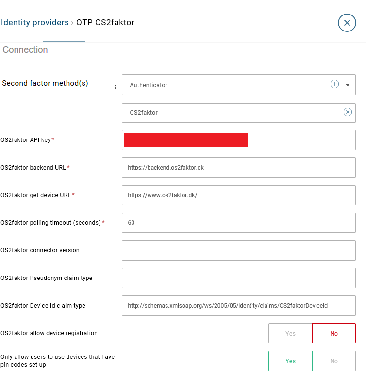 OS2faktor Settings Safewhere Admin