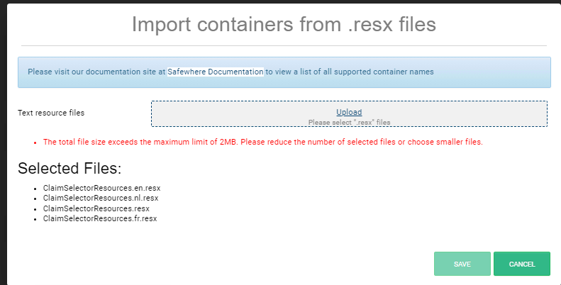 Safewhere Admin Import from Files Exceed 2MB Message