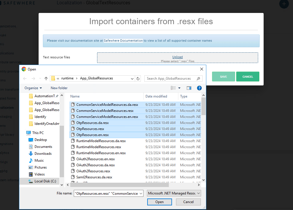 Safewhere Admin Import from Files Valid