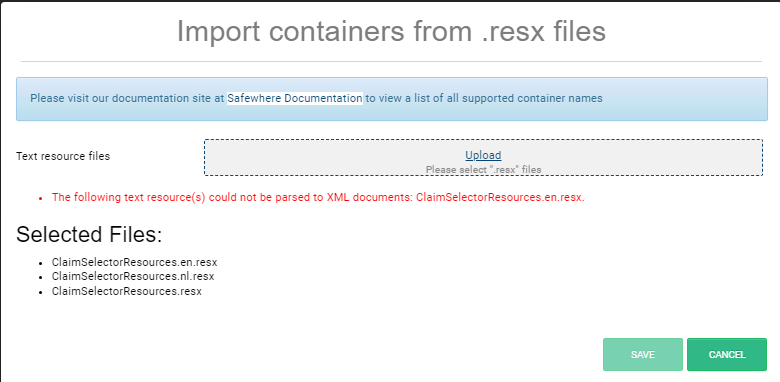 Safewhere Admin Import from Files XML Invalid Message