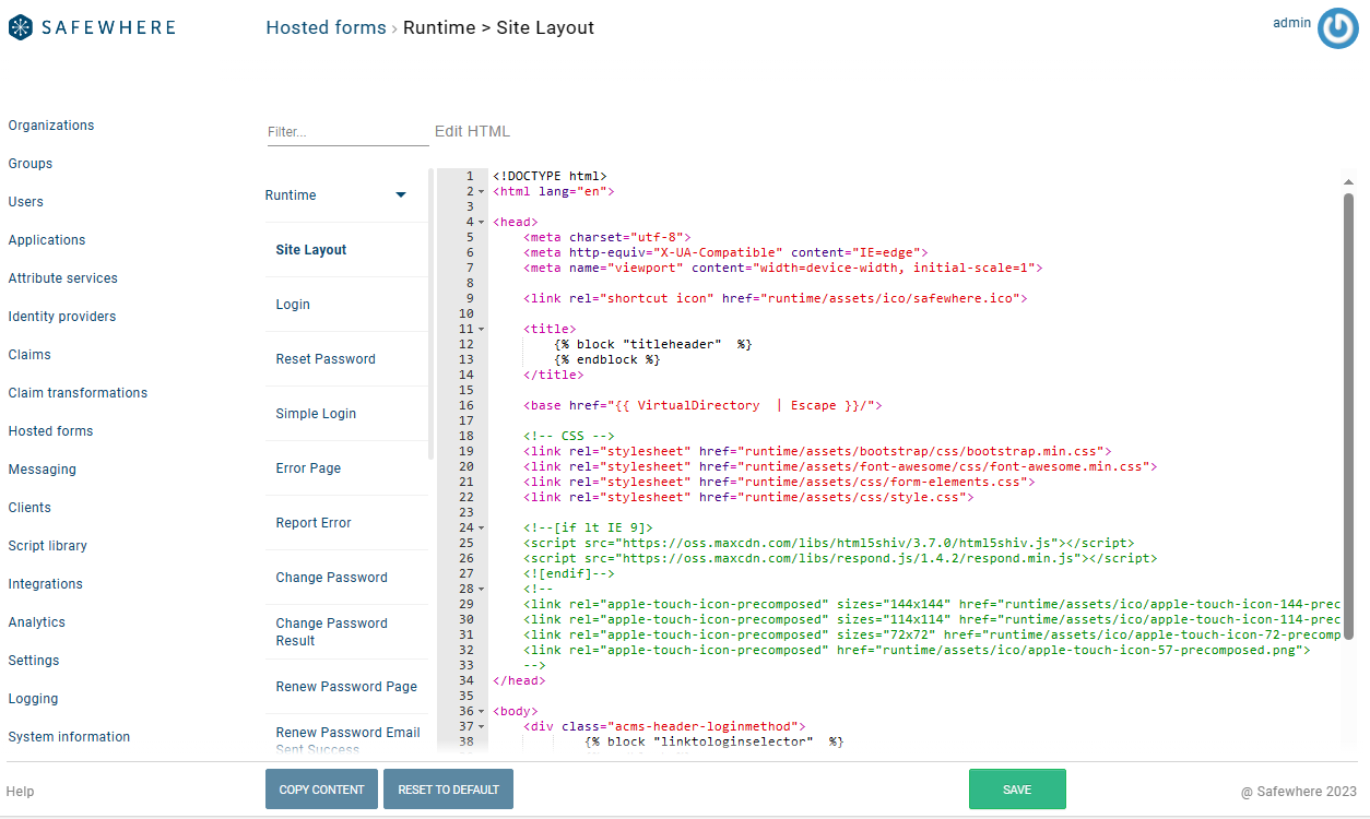 Hosted form Site Layout