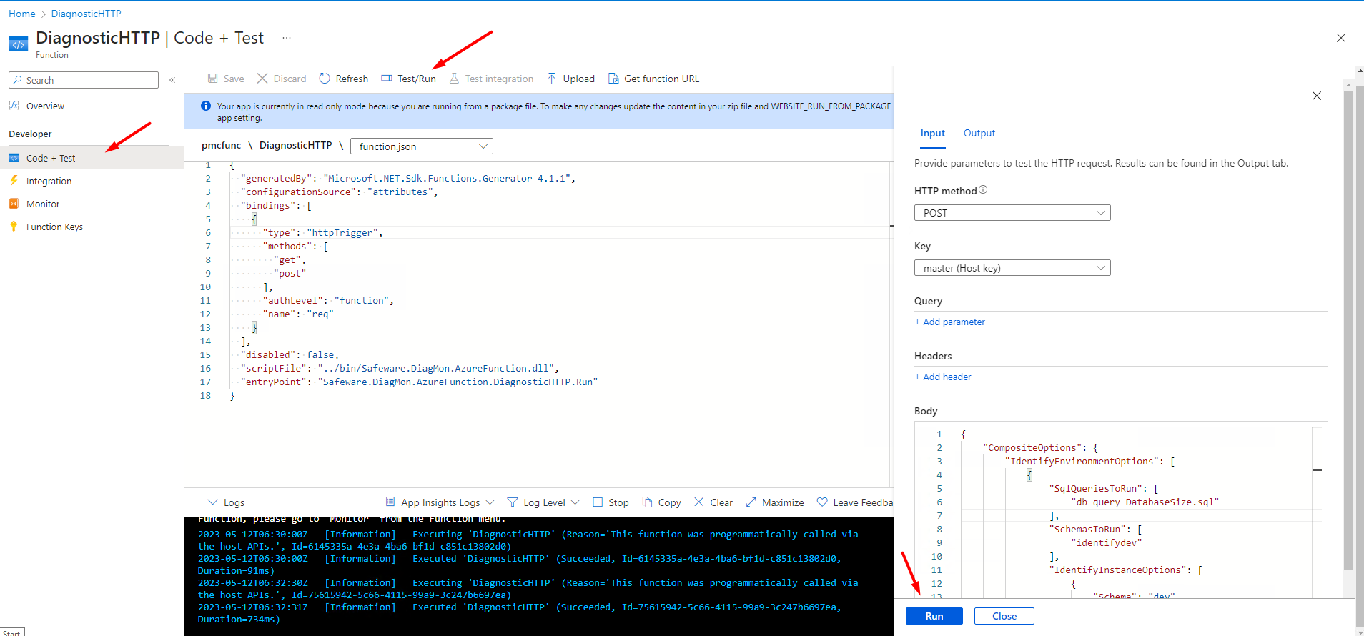 azure function test portal