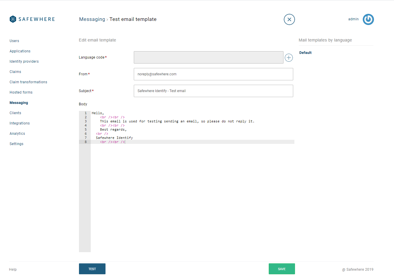 Default Test Email template