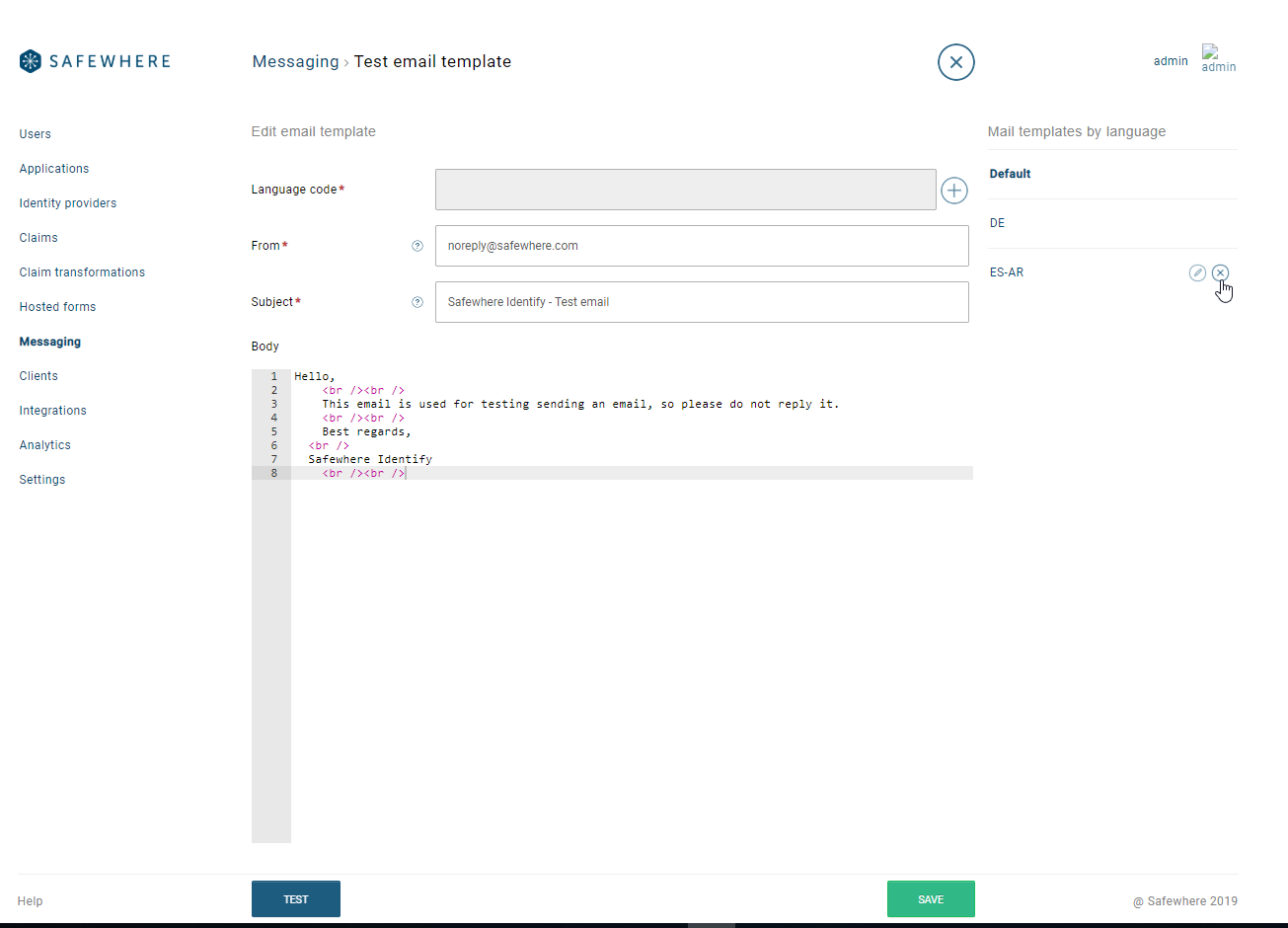 Delete Test Email template