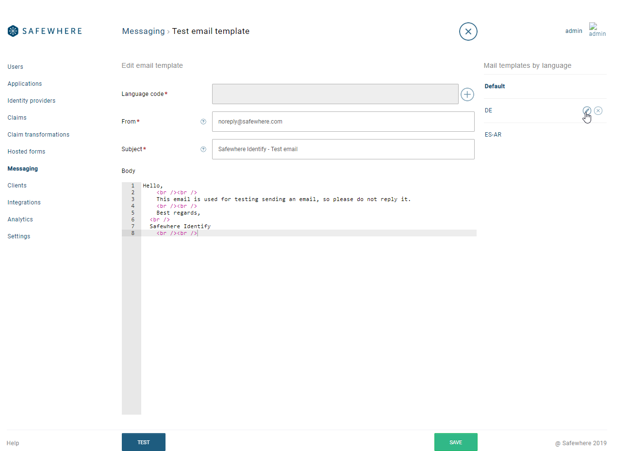 Edit Test Email template