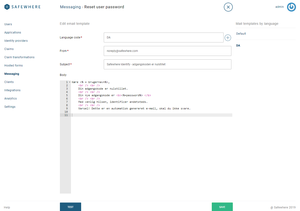 Reset Password Email template