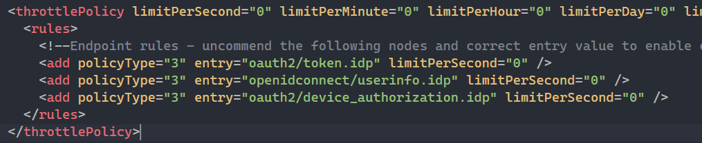 OAuth throttle policy
