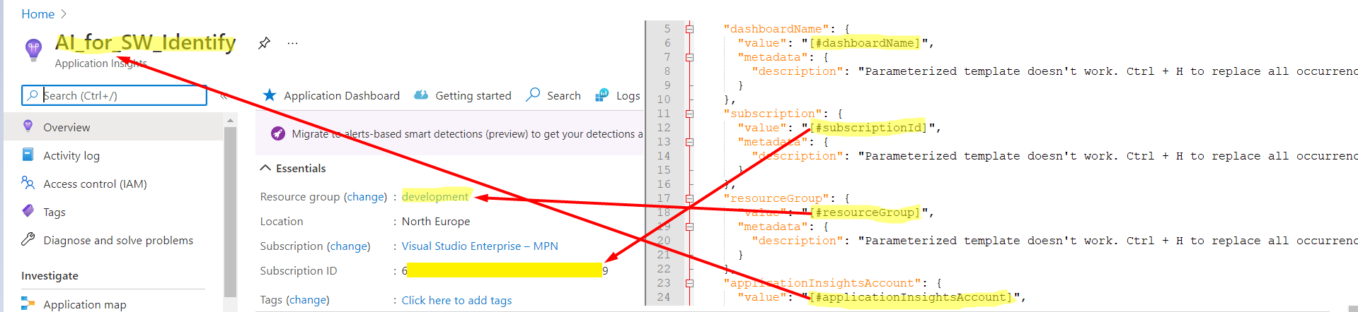 Application Insights dashboard - Parameters