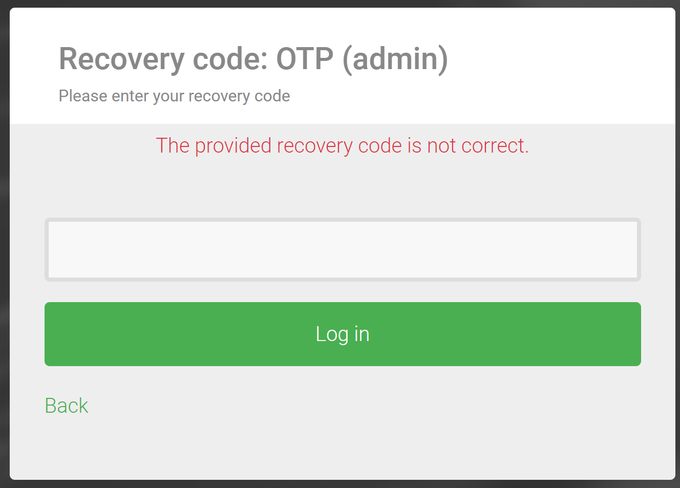 Recovery code incorrect