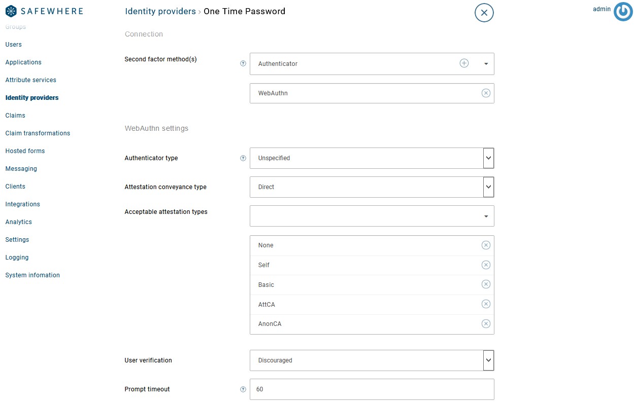 WebAuthn settings section