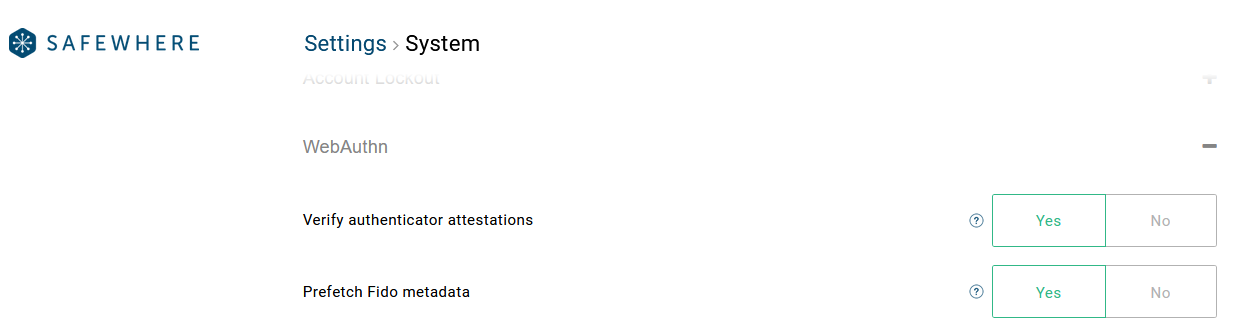 WebAuthn security setting