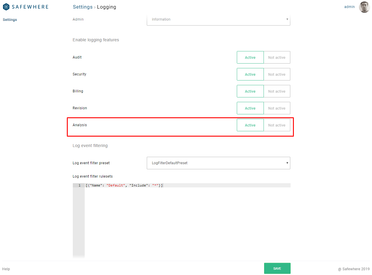 Enable analysis log type setting