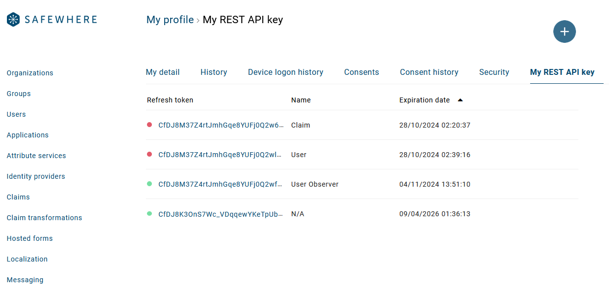 Refresh token list