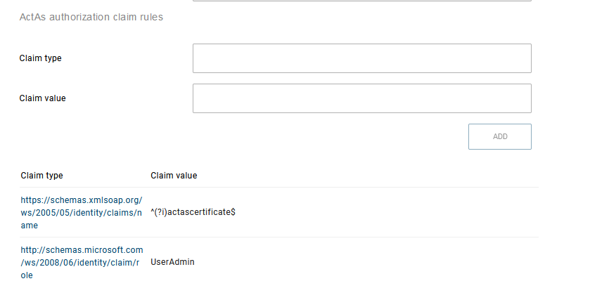 ActAs functionality at the connection and the user levels