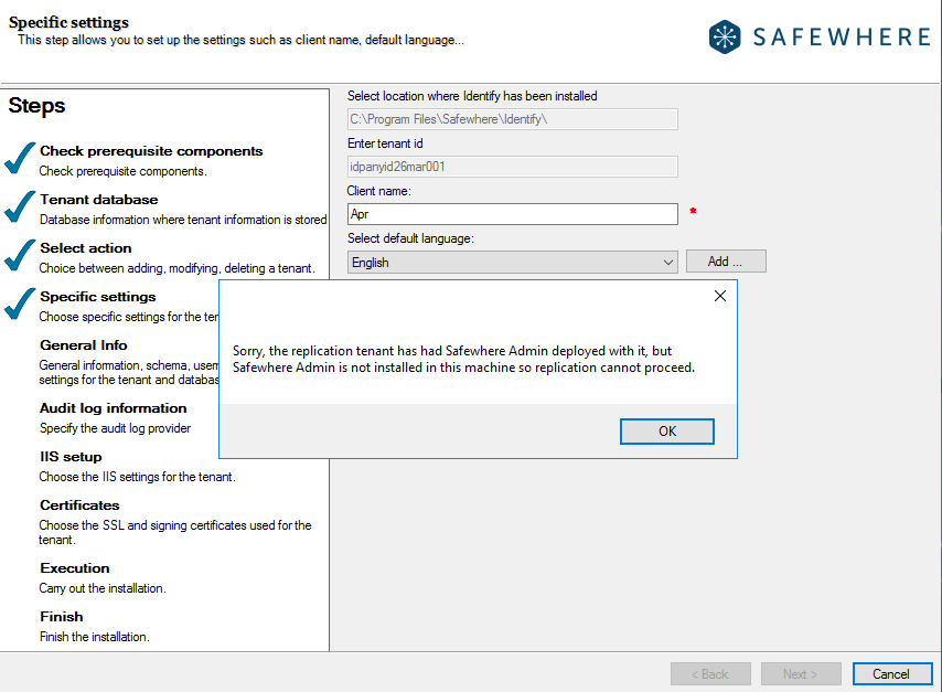 Also Safewhere Admin Error