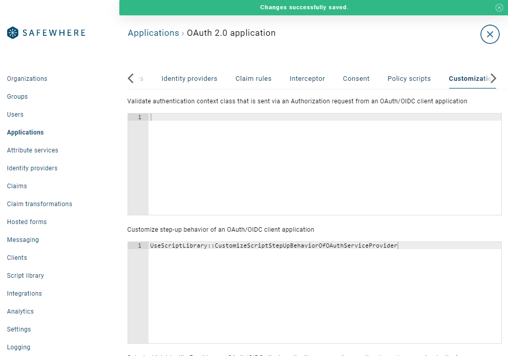 Script type Customize step-up behavior of an OAuth/OIDC client application
