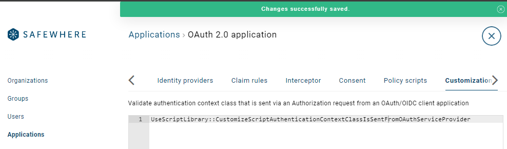 Script type Validate authentication context class that is sent via an Authorization request from an OAuth/OIDC client application