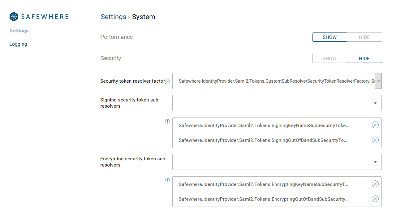 SAML profile settings