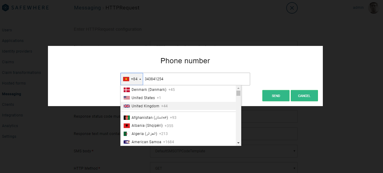 Input phone number dialog