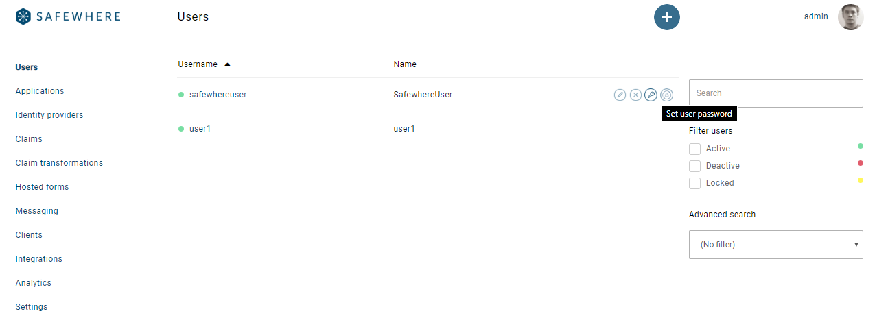 Set user's password button