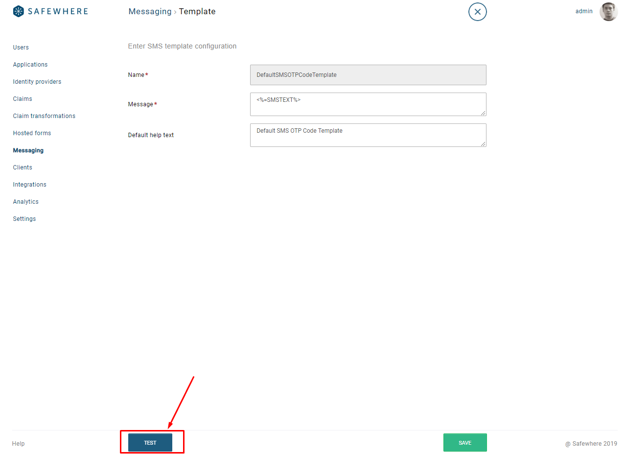 Edit SMS template screen