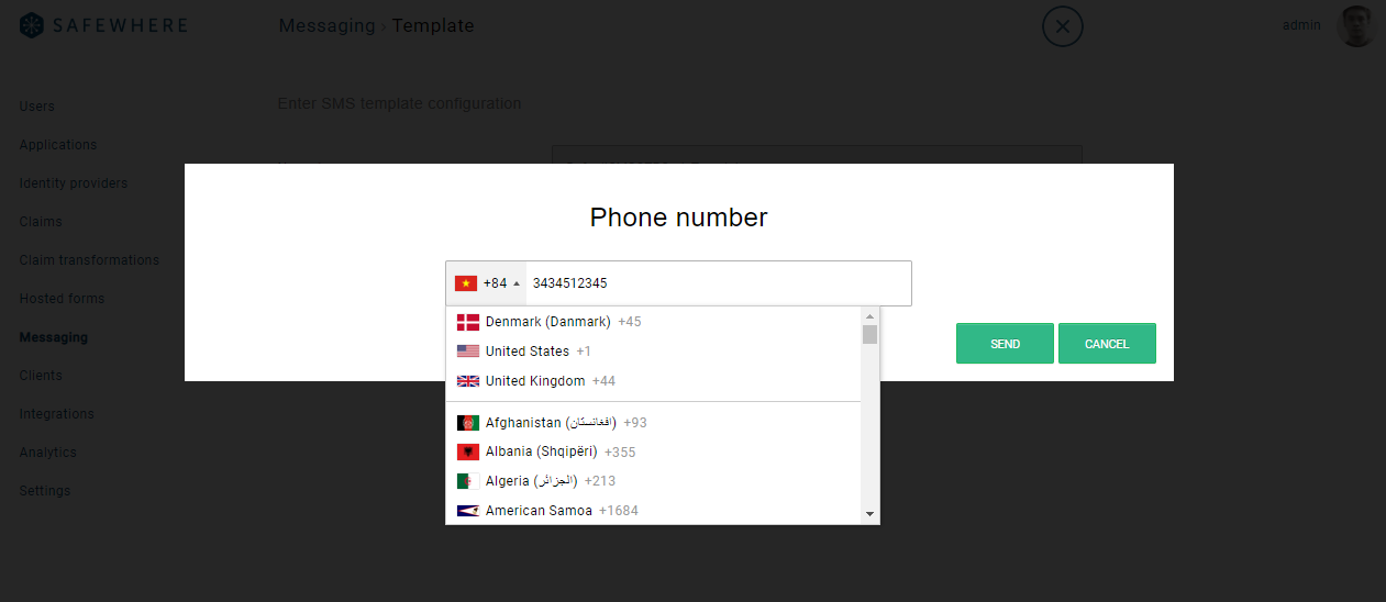 Input phone number dialog